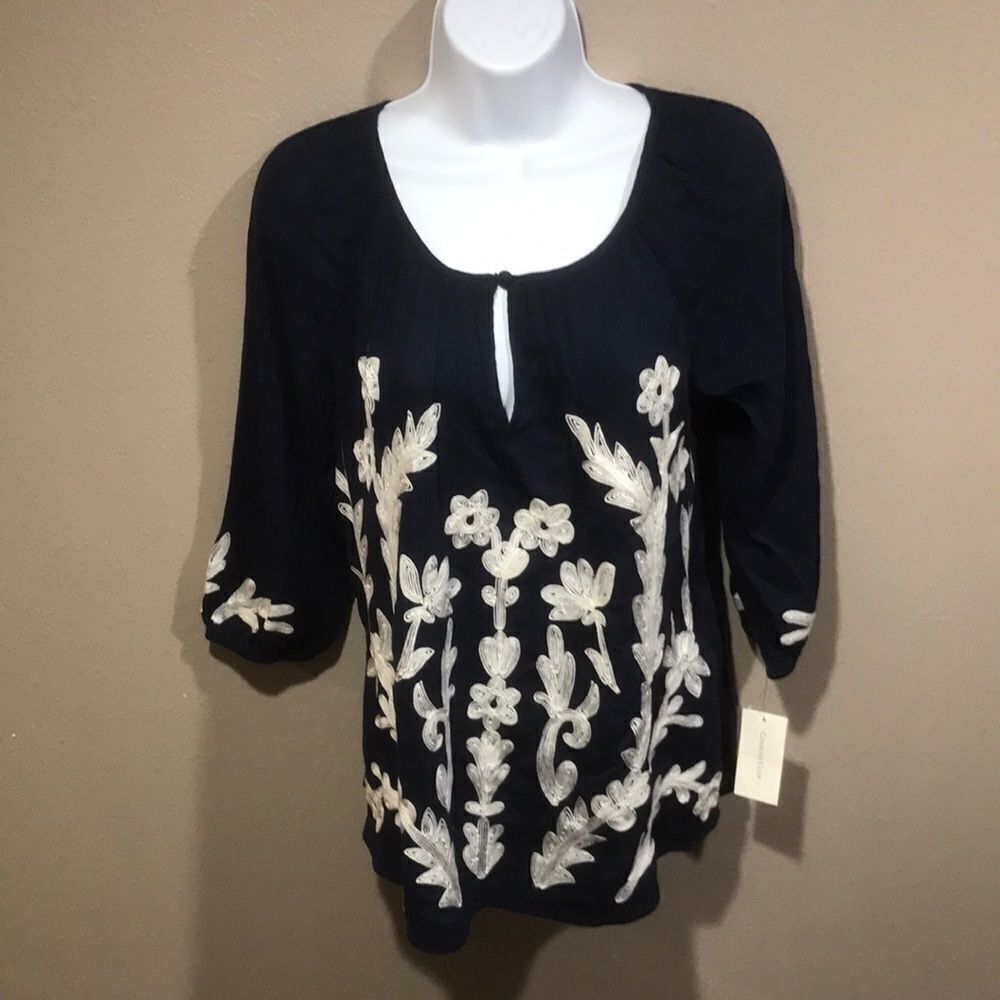Charter Club Embroidered Top Womens size XS NWT